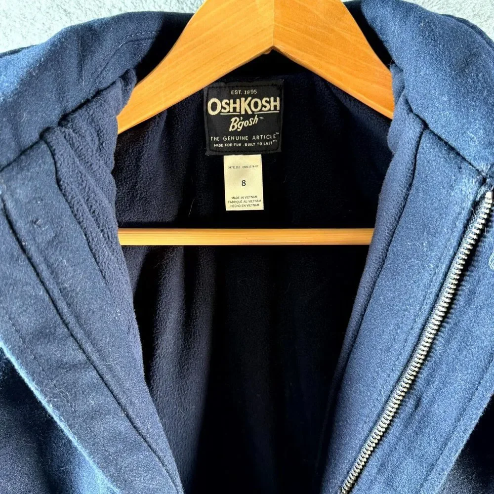 Oshkosh B'gosh Coat Unisex Kids 8 Blue Collared‎ Full Zip Flap Pockets Fleece